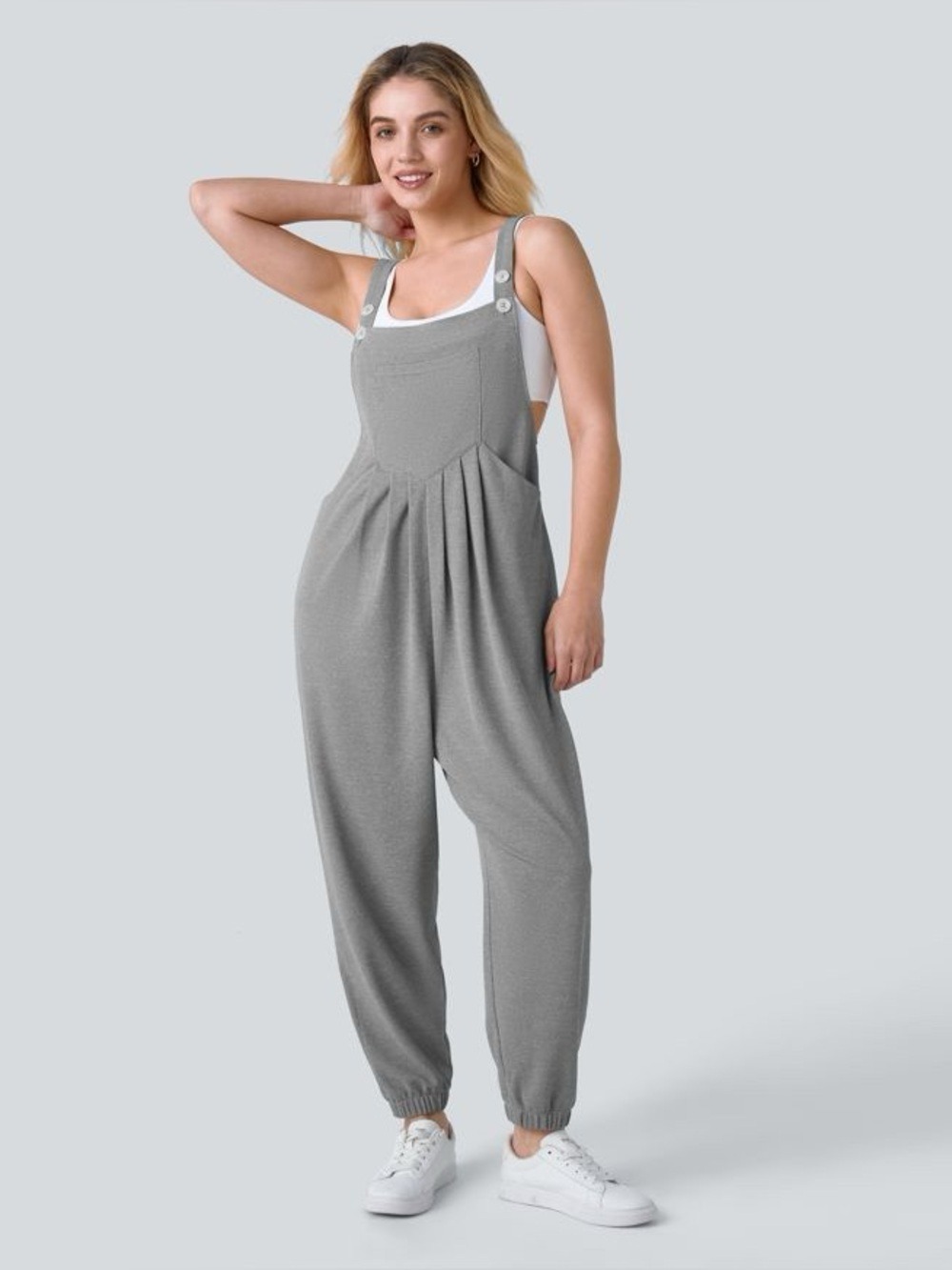 Halara Pockets Waffle Casual Jogger Overalls in Waffle Gray